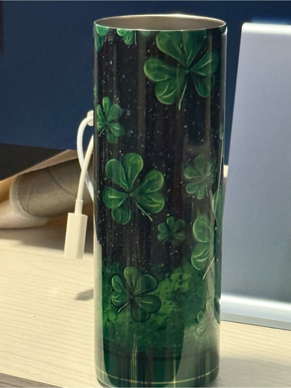 Green Clover Ceramic Cylinder Vase - Decorative Accent